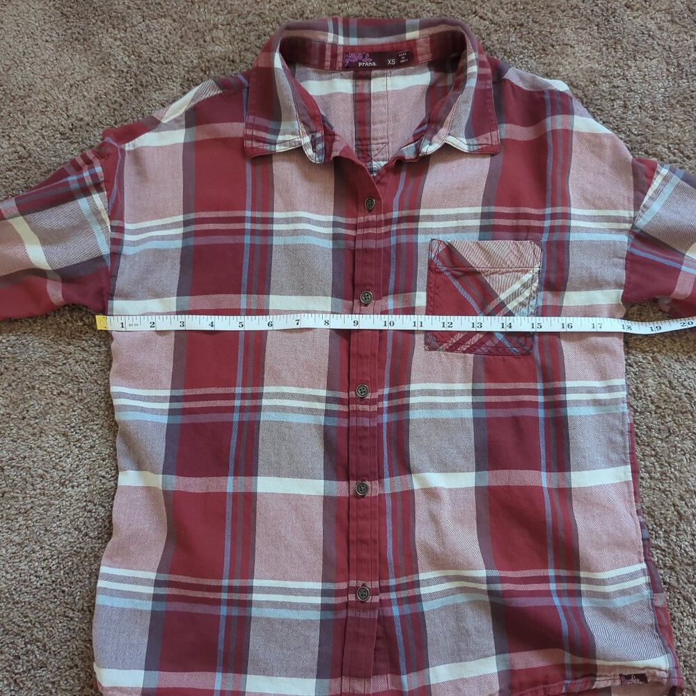 PrAna Button Down Plaid Lightweight Flannel Shirt Maroon Size XS - Picture 5 of 8